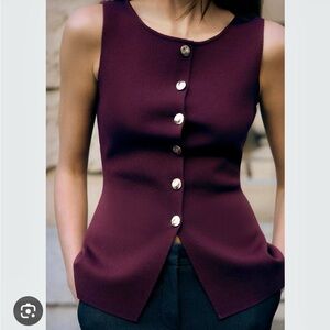 Zara Red and Black Fitted Sleeveless Tank Top